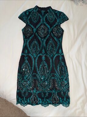 green/blue sequined dress